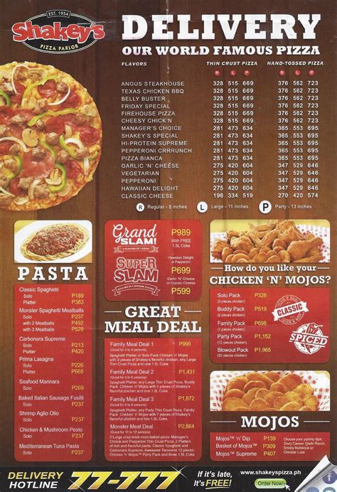 shakey's menu price